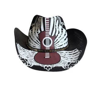 Paper Cowboy Hat Guitar Wings Western Music Country Rockabilly Music Guitarist